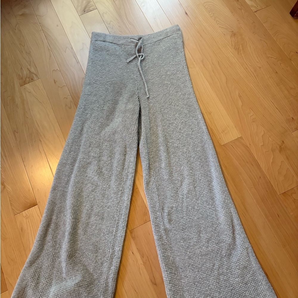 Gray Knit Wide-Leg Pants